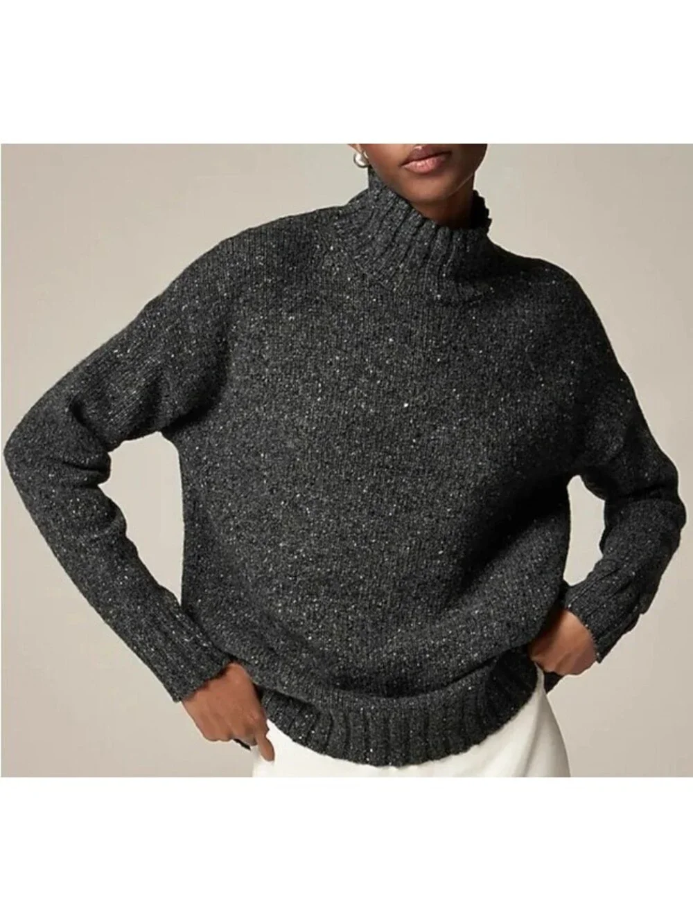 J.Crew Donegal Mock Turtleneck Sweater Women's XXL Charcoal Gray Merino/Alpaca